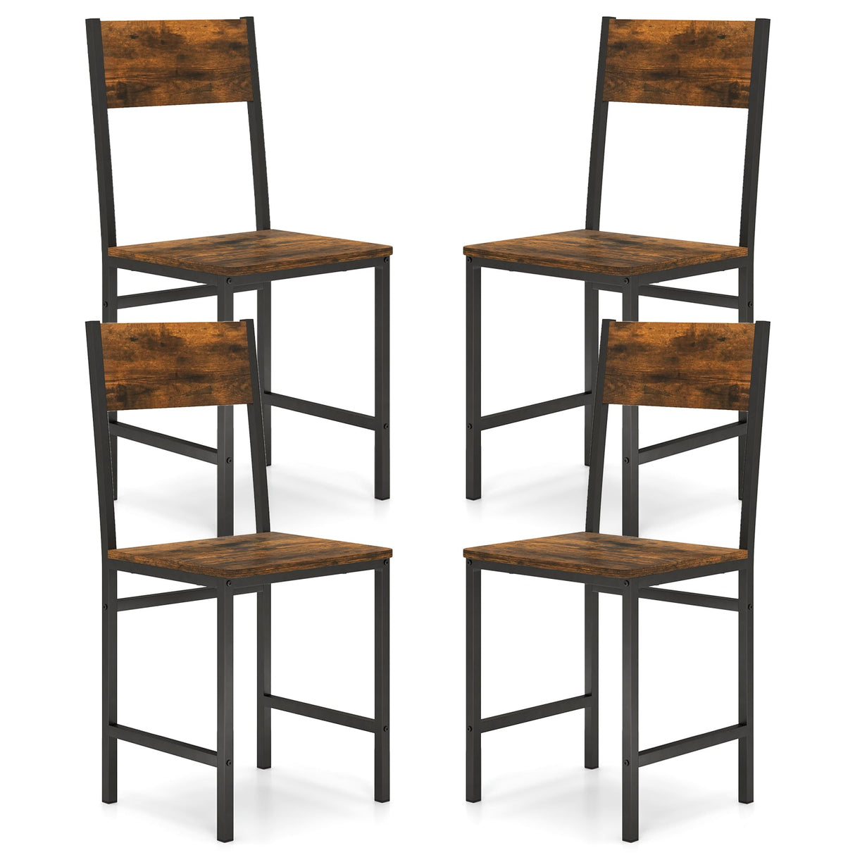Set of 4 Dining Chairs with Metal Legs and Slanted Back