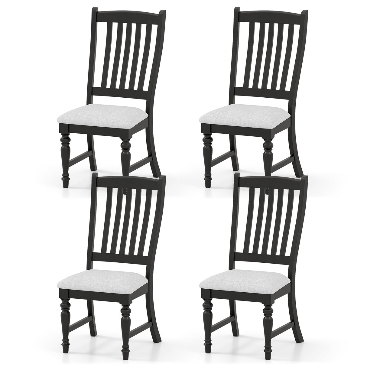 Juego de 4 sillas de comedor Sillas auxiliares de cocina con patas de madera maciza-Negro