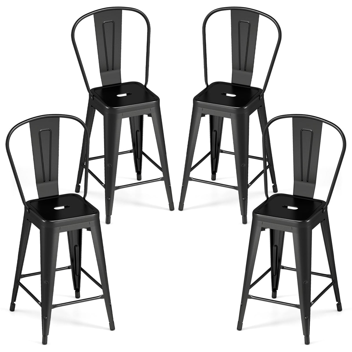 Juego de 4 taburetes de bar de metal con respaldo y reposapiés