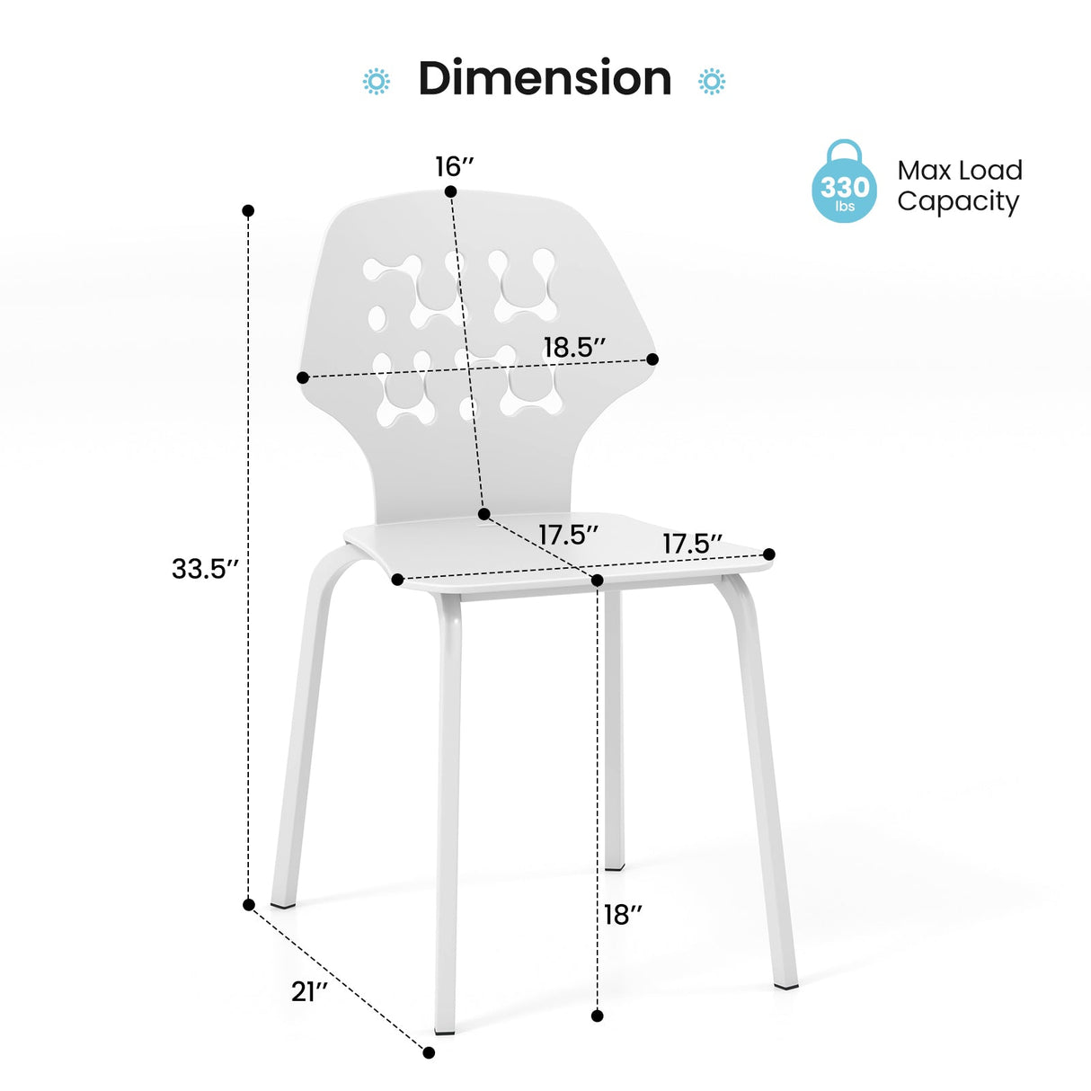Set of 4 Metal Dining Chair with Hollowed Backrest and Metal Legs