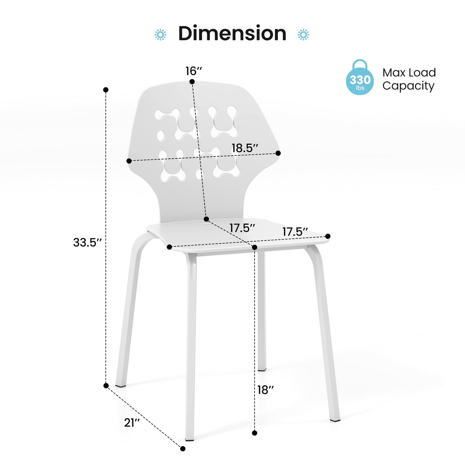 Set of 4 Metal Dining Chair with Hollowed Backrest and Metal Legs