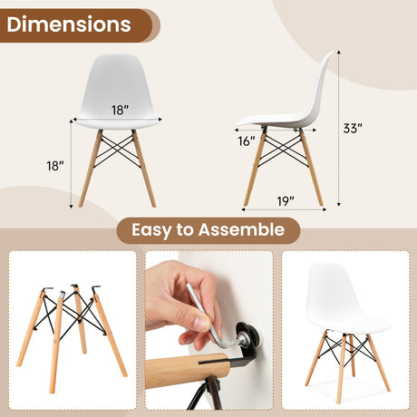 4 Pieces Modern Armless Dining Chair Set with Wood Legs