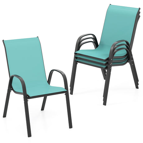 Juego de 4 sillas de comedor apilables para patio con reposabrazos