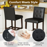 Set of 4 PVC Dining Leather Bar Stools with Solid Wood Legs