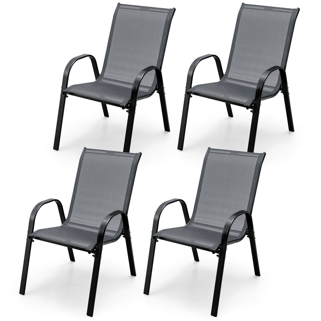 4 Pieces Stackable Patio Dining Chairs Set with Armrest