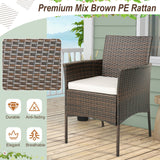 Juego de 4 sillas de comedor de mimbre PE para patio con cojines de asiento y reposabrazos - Juego de 4