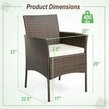 Juego de 4 sillas de comedor de mimbre PE para patio con cojines de asiento y reposabrazos - Juego de 4