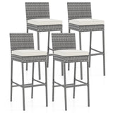 Set of 2/4 Patio Wicker Barstools with Soft Seat Cushion and Cozy Footrest
