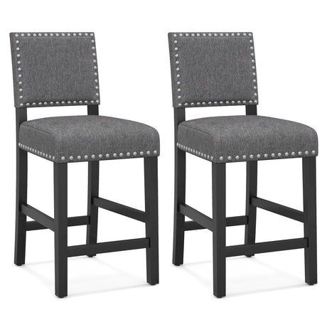 Juego de 2 sillas de altura de mostrador de 38.5/43.5 pulgadas con estructura de madera maciza de caucho