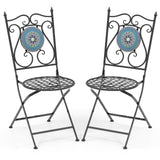 Juego de 2 sillas plegables de metal para patio con diseño de mosaico