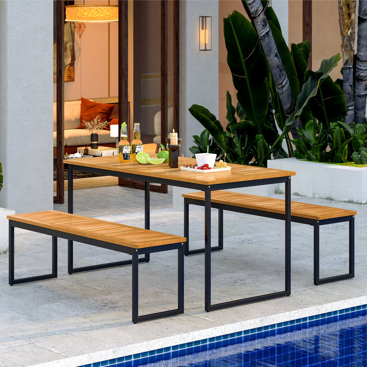 Juego de 2 bancos de comedor para patio, para 2-3 personas, uso en interiores y exteriores