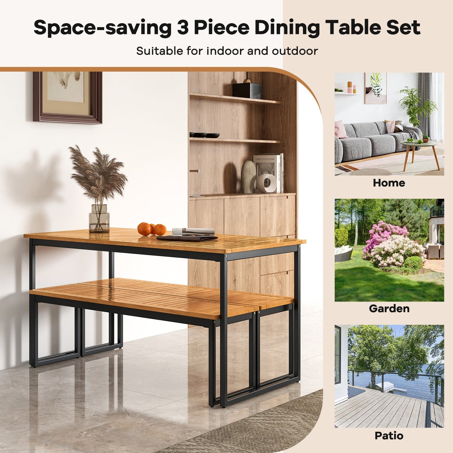 Juego de 2 bancos de comedor para patio, para 2-3 personas, uso en interiores y exteriores