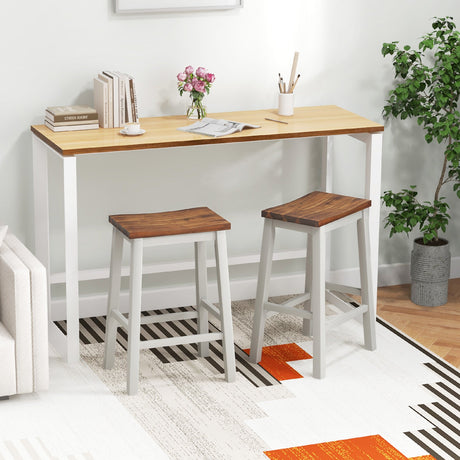 Juego de 2 taburetes de silla de montar de 24.5 pulgadas con reposapiés para isla de cocina - Nogal y gris
