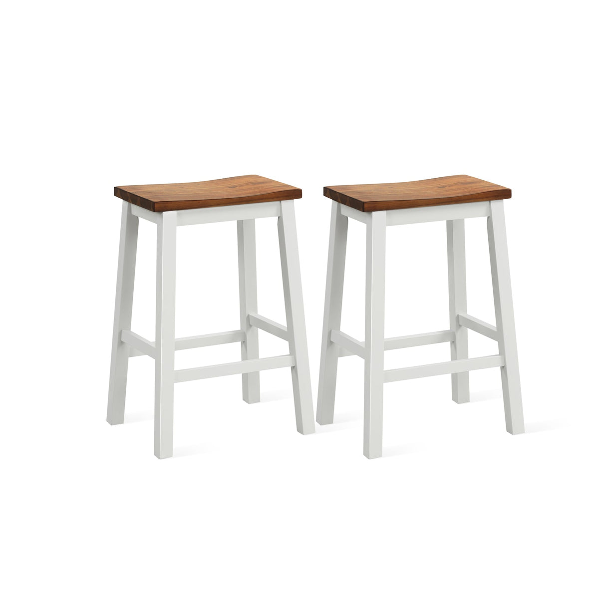 Juego de 2 taburetes de silla de montar de 24.5 pulgadas con reposapiés para isla de cocina - Nogal y gris