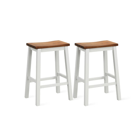 Juego de 2 taburetes de silla de montar de 24.5 pulgadas con reposapiés para isla de cocina - Nogal y gris