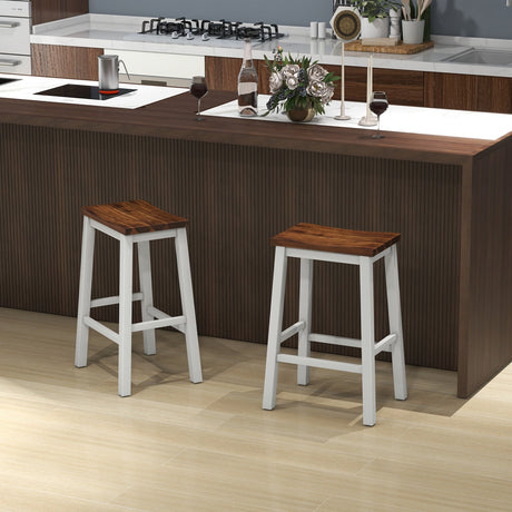 Juego de 2 taburetes de silla de montar de 24.5 pulgadas con reposapiés para isla de cocina - Nogal y gris