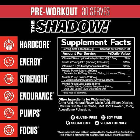 JNX Sports The Shadow! Pre-entrenamiento, 30 Porciones