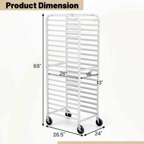Estantería para panadería de 20 bandejas de aluminio de 26 x 20 x 70 pulgadas