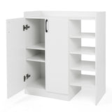 Zapatero con 2 puertas, organizador de almacenamiento de zapatos con 2 estantes interiores ajustables - Blanco