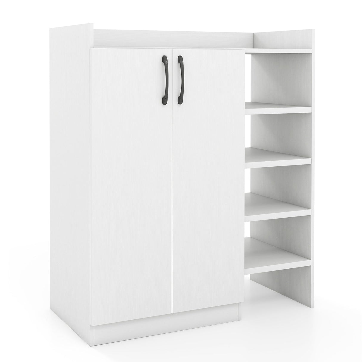 Zapatero con 2 puertas, organizador de almacenamiento de zapatos con 2 estantes interiores ajustables - Blanco