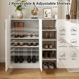 Zapatero con 2 puertas, organizador de almacenamiento de zapatos con 2 estantes interiores ajustables - Blanco