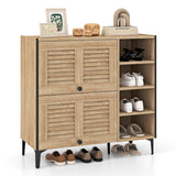 Zapatero Organizador con Puertas Abatibles Transparentes y Estantes Ajustables-Roble