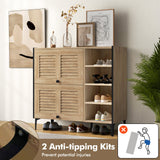 Zapatero Organizador con Puertas Abatibles Transparentes y Estantes Ajustables-Roble