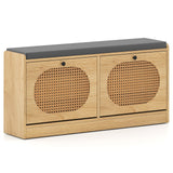 Shoe Storage Bench with Cushion Entryway Rattan Shoe Bench-Natural