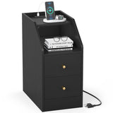 Side End Table with Charging Station Sofa Couch Table with Shelf Drawers
