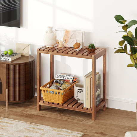 Mesa Auxiliar de 2/3 Niveles, Estante de Almacenamiento Utilitario de Madera de Teca - 3