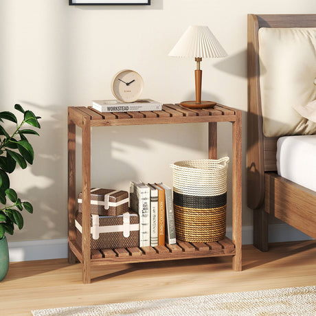 Mesa Auxiliar de 2/3 Niveles, Estante de Almacenamiento Utilitario de Madera de Teca - 3