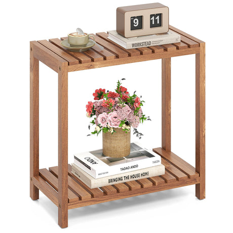 Mesa Auxiliar de 2/3 Niveles, Estante de Almacenamiento Utilitario de Madera de Teca - 3