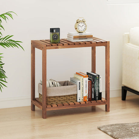 Mesa Auxiliar de 2/3 Niveles, Estante de Almacenamiento Utilitario de Madera de Teca - 3