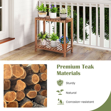 Mesa Auxiliar de 2/3 Niveles, Estante de Almacenamiento Utilitario de Madera de Teca - 3
