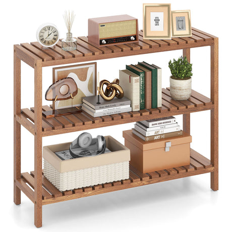 Mesa Auxiliar de 2/3 Niveles, Estante de Almacenamiento Utilitario de Madera de Teca - 3