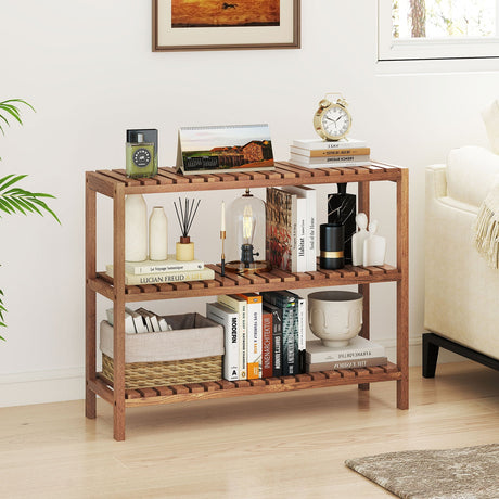 Mesa Auxiliar de 2/3 Niveles, Estante de Almacenamiento Utilitario de Madera de Teca - 3