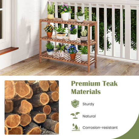 Mesa Auxiliar de 2/3 Niveles, Estante de Almacenamiento Utilitario de Madera de Teca - 3