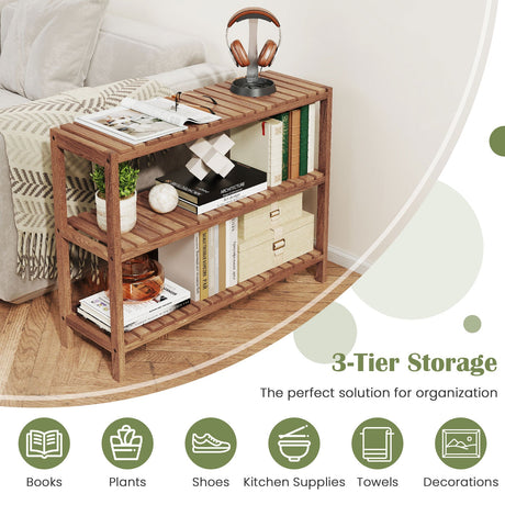 Mesa Auxiliar de 2/3 Niveles, Estante de Almacenamiento Utilitario de Madera de Teca - 3