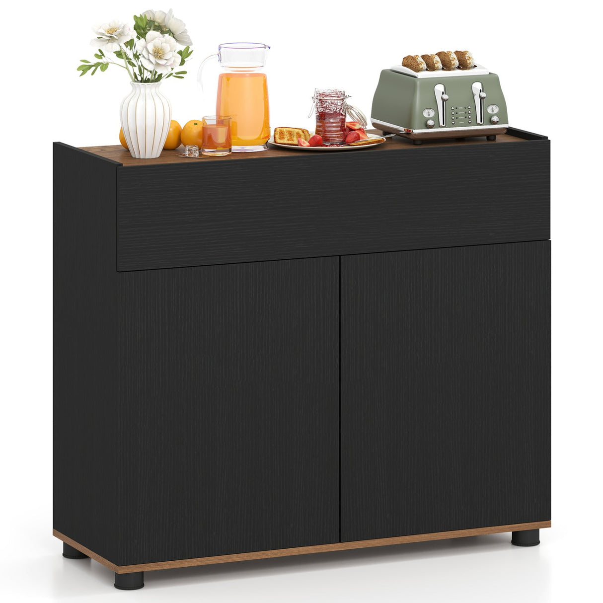 Aparador Auxiliar de Buffet con Almacenamiento, Mueble de Cocina de Madera - Negro
