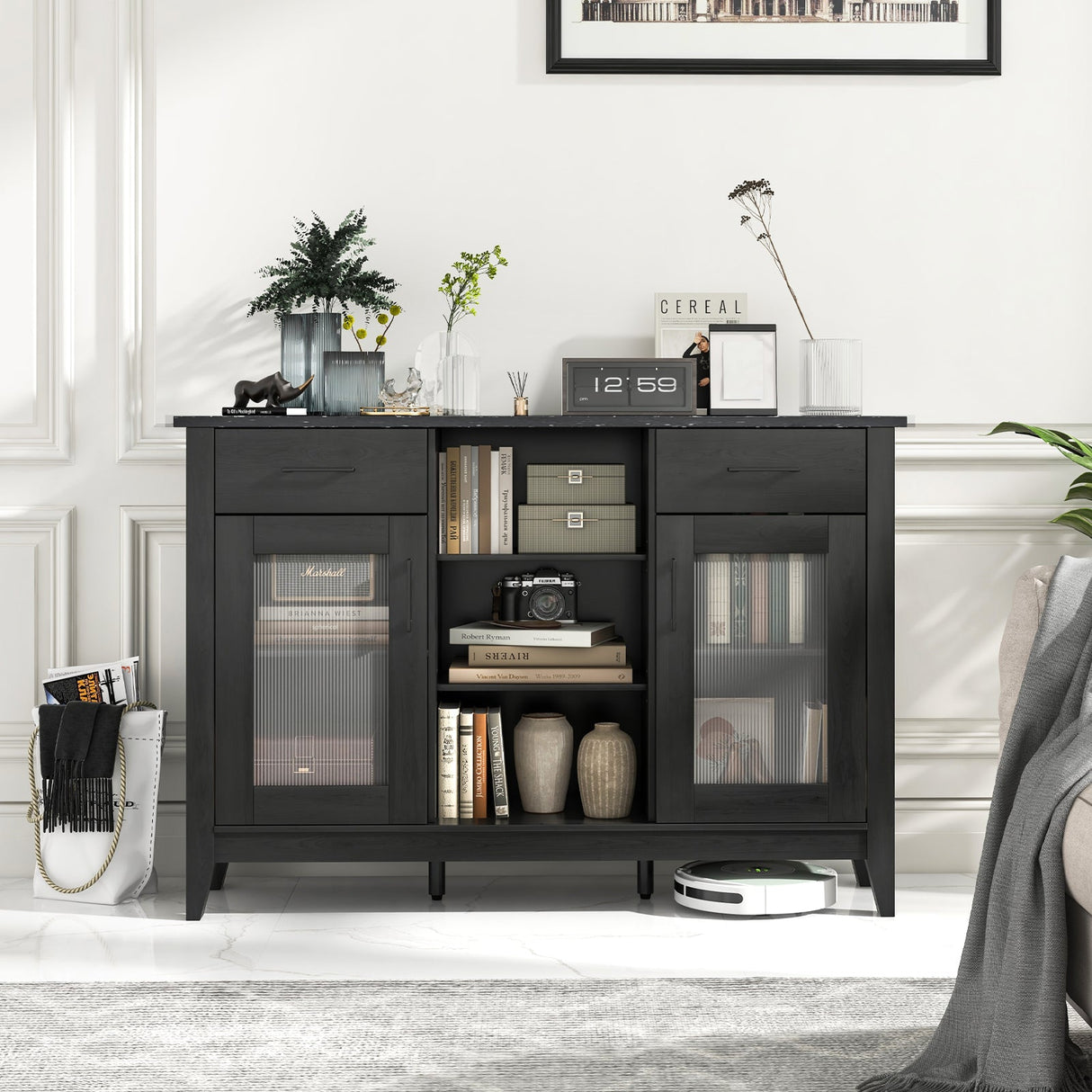 Sideboard Buffet Cabinet with 2 Drawers and 4 Adjustable Shelves