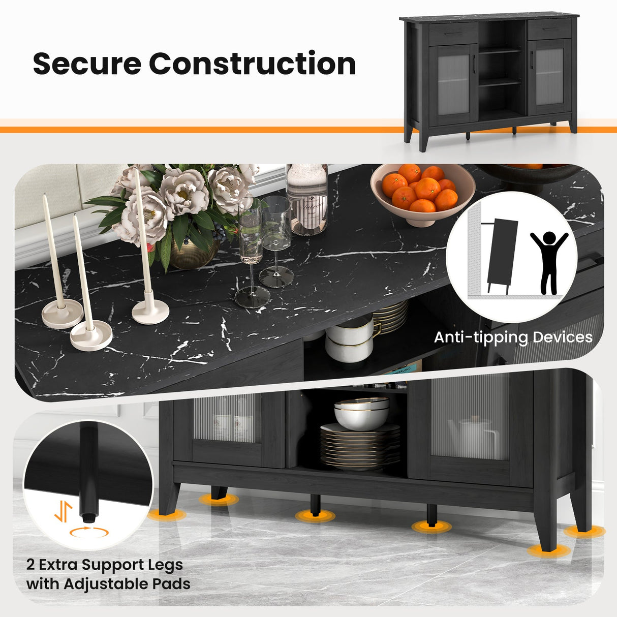 Sideboard Buffet Cabinet with 2 Drawers and 4 Adjustable Shelves