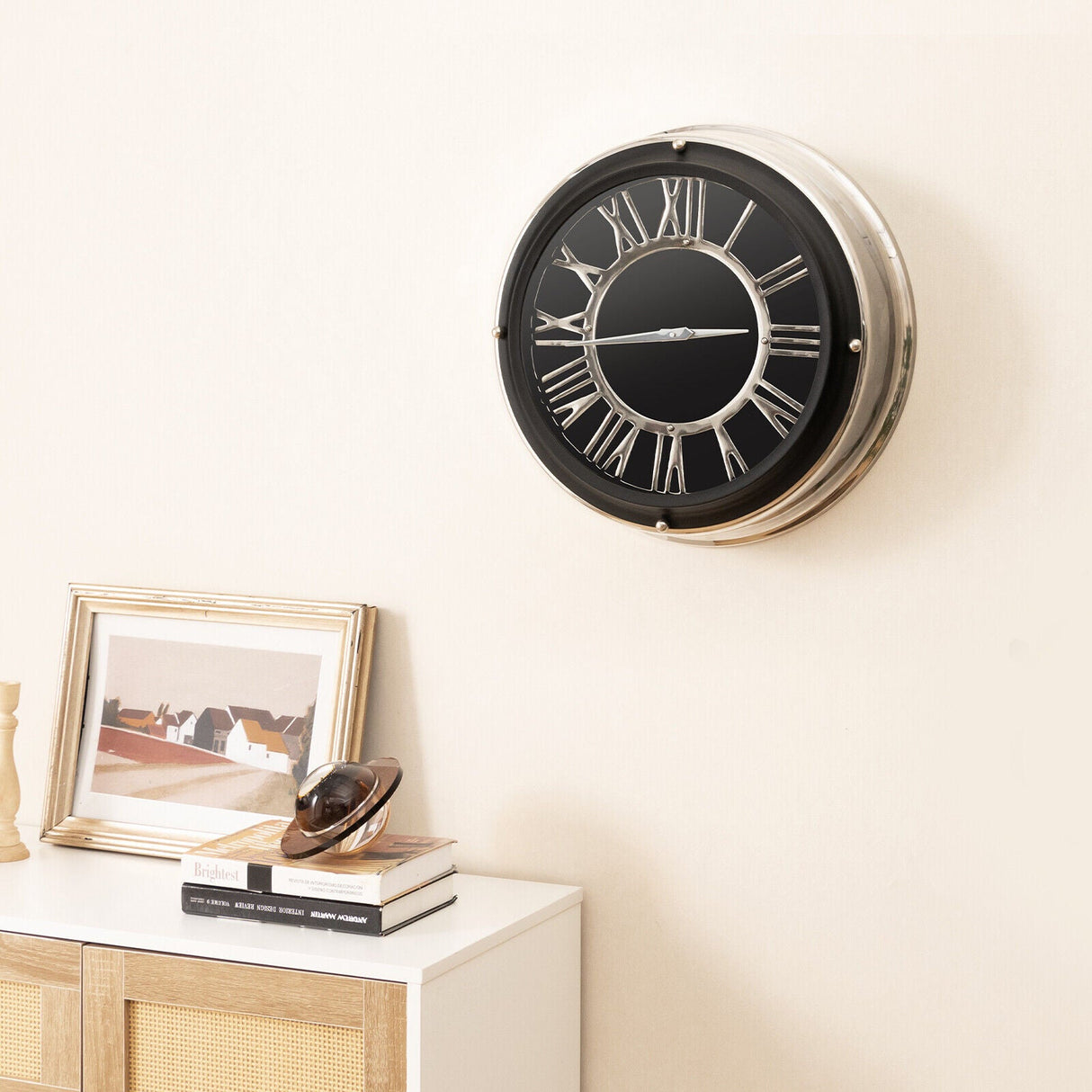 Reloj de pared silencioso de 13,5/17,5 pulgadas con marco plateado
