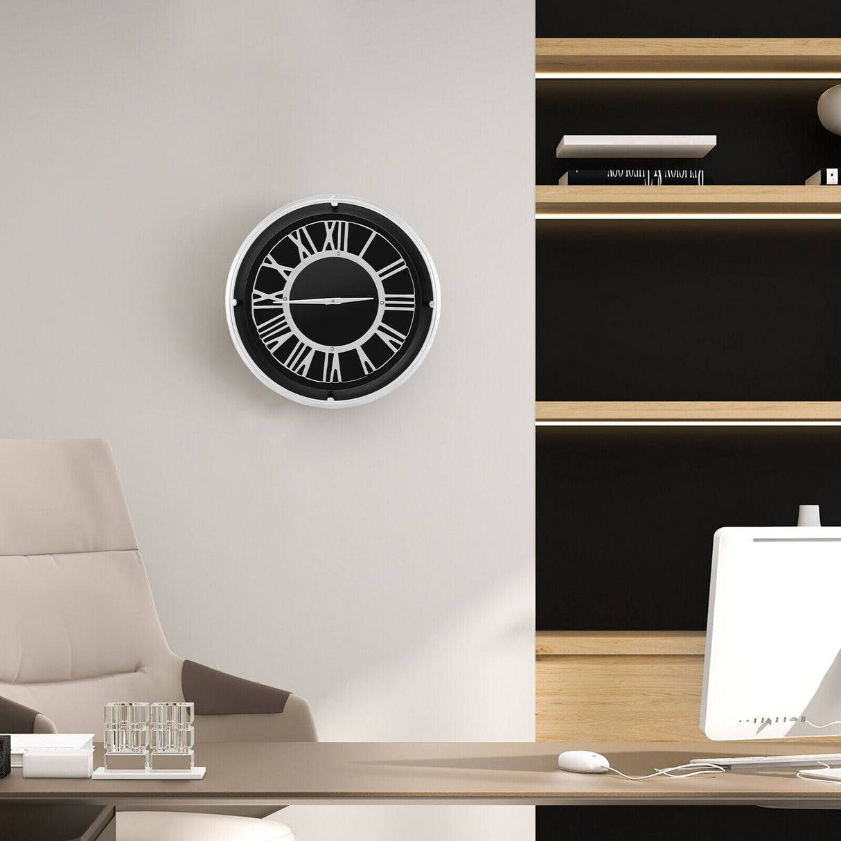 Reloj de pared silencioso de 13,5/17,5 pulgadas con marco plateado