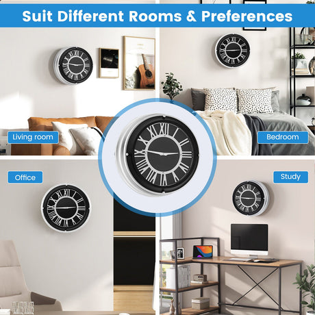 Reloj de pared silencioso de 13,5/17,5 pulgadas con marco plateado