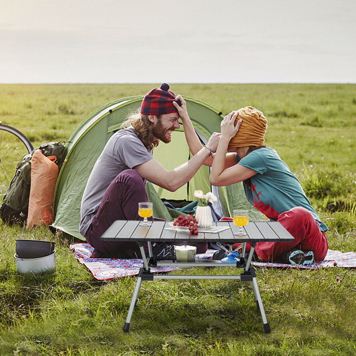 Mesa de camping plegable de aluminio reforzado con bolsa de transporte