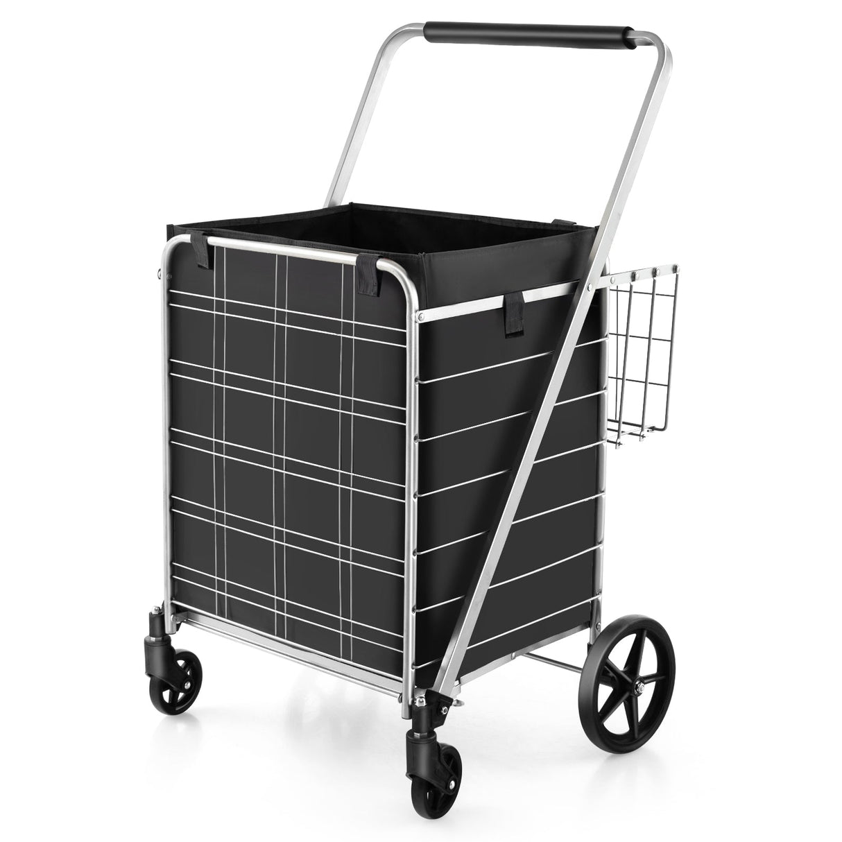 Carrito de compras plegable con ruedas, forro impermeable y cesta