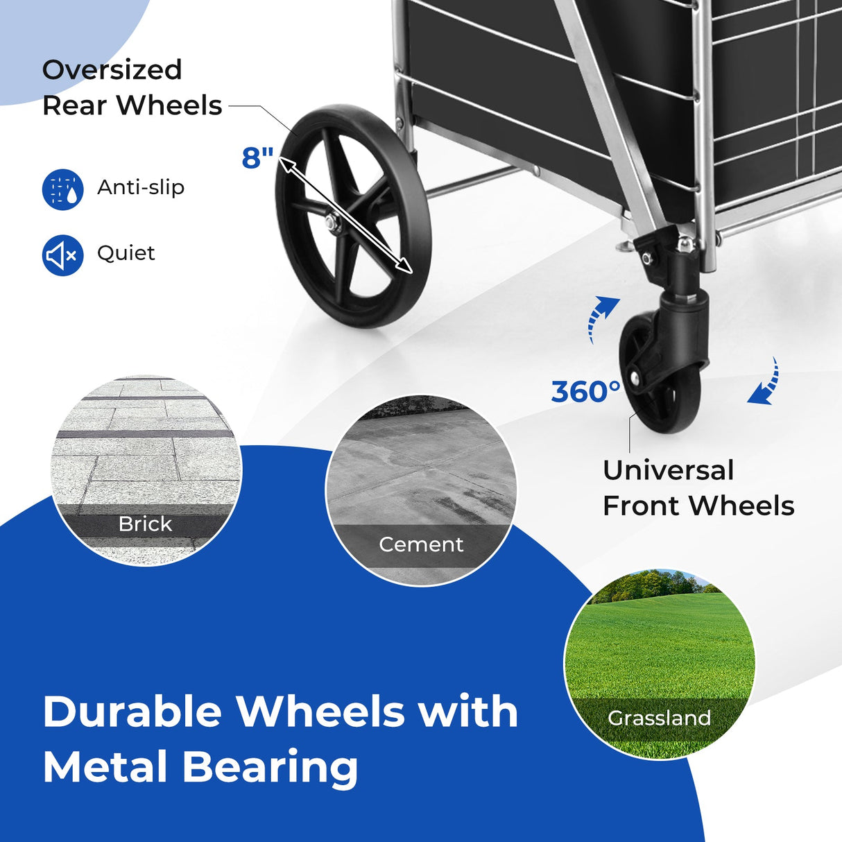 Carrito de compras plegable con ruedas, forro impermeable y cesta