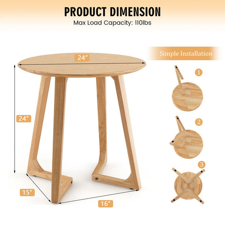 Mesa auxiliar redonda de 24 pulgadas con patas ajustables, color natural