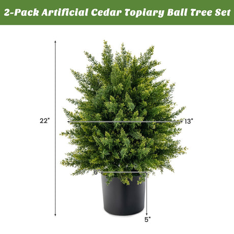 Paquete de 2 árboles de topiario artificiales de cedro con maceta de cemento
