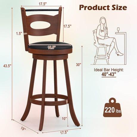 2 taburetes giratorios de bar de 24/29 pulgadas con respaldo curvo y cojines de asiento